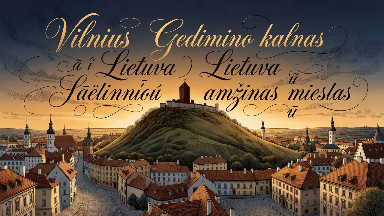 Vilnius panorama avec lettres lituaniennes et diacritiques