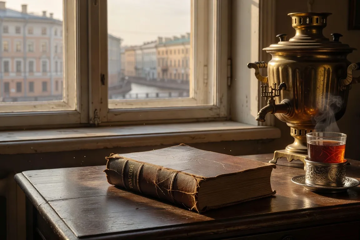 Carnet de vocabulaire russe ouvert avec stylo plume sur table en bois