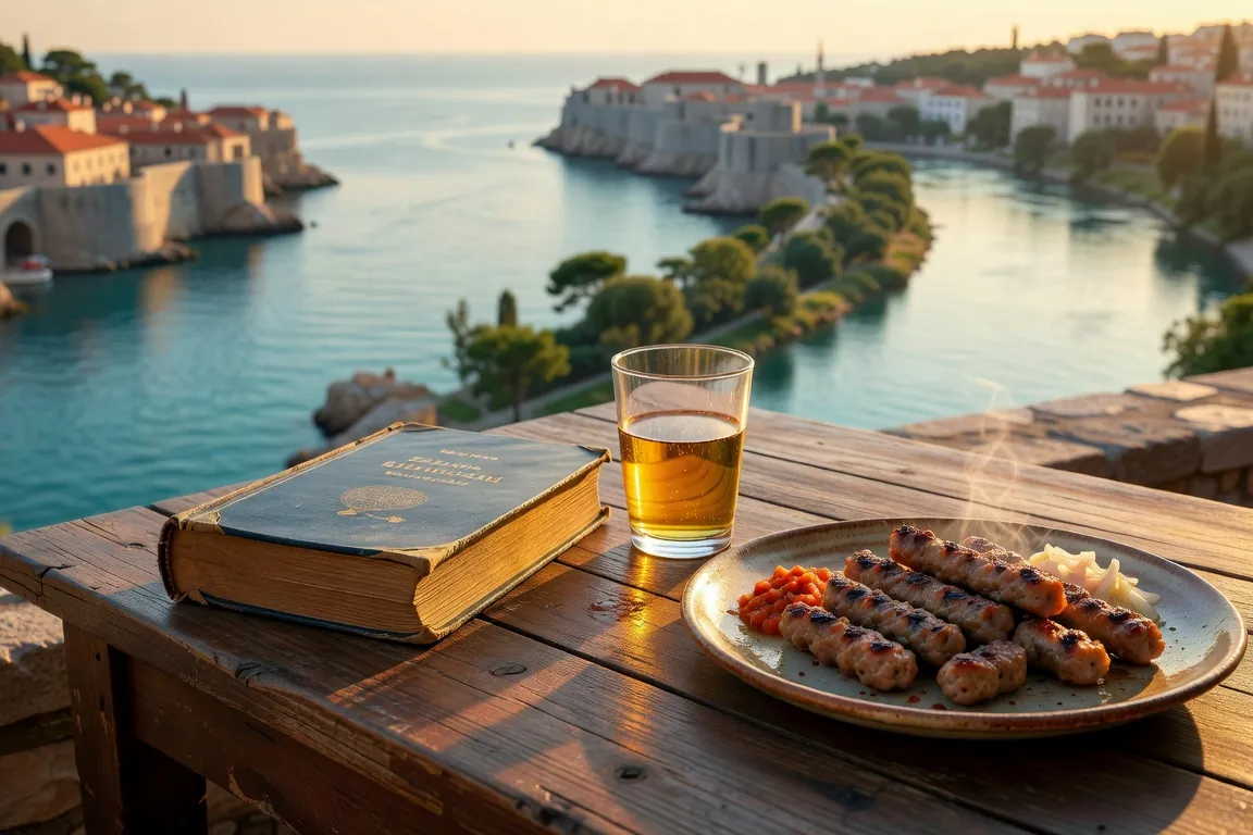 Carnet d'apprentissage du serbo-croate avec café turc et livre de grammaire balkanique