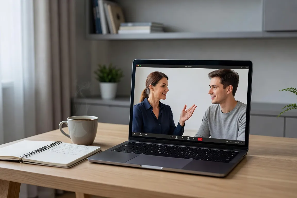 Conversation en visio avec un professeur de langue