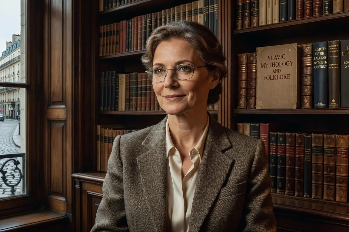 Dr. Natalia Brisson, anthropologue spécialiste des cultures slaves, dans sa bibliothèque parisienne