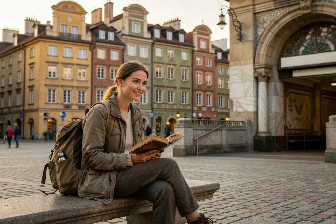 Voyageur ouvrant un livre dans une rue européenne