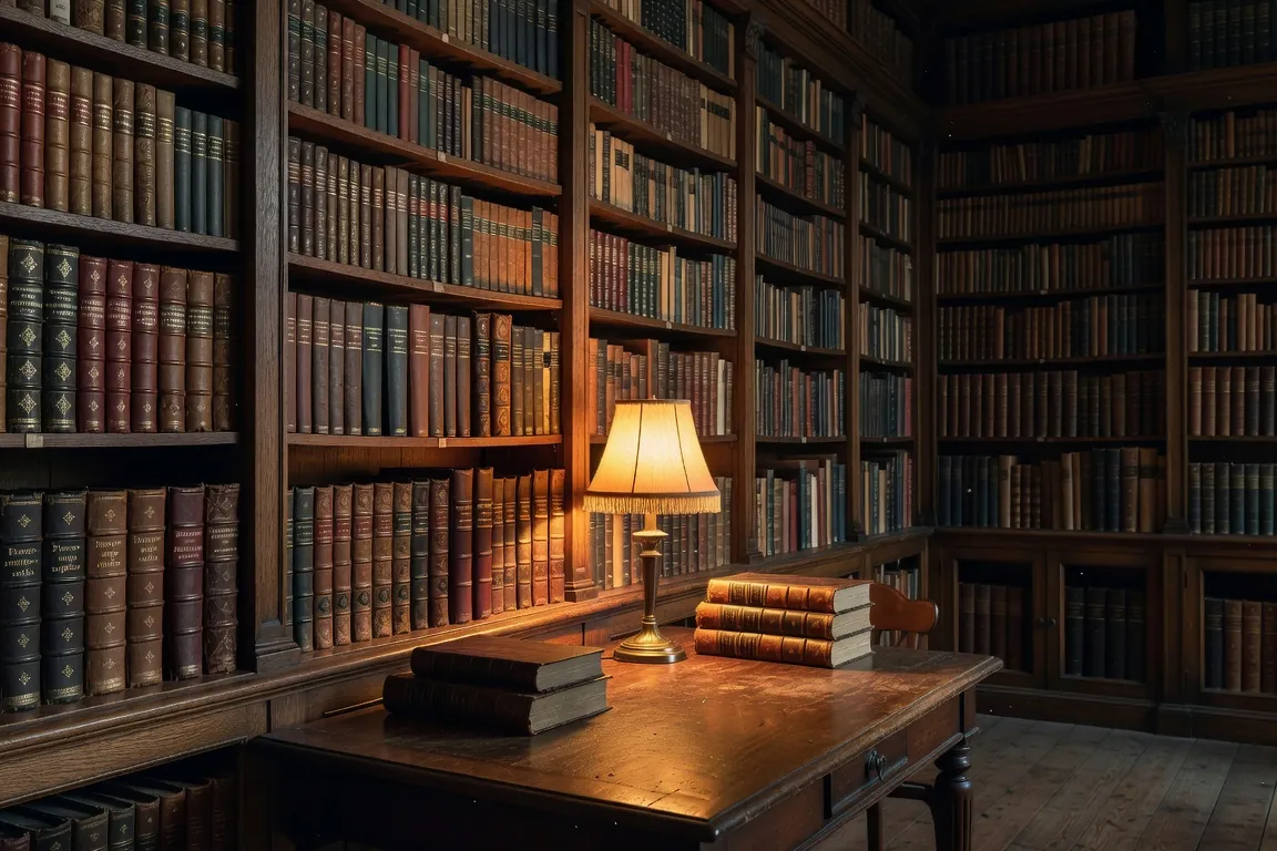 Bibliothèque polyglotte avec dictionnaires en plusieurs langues posés sur une table en chêne