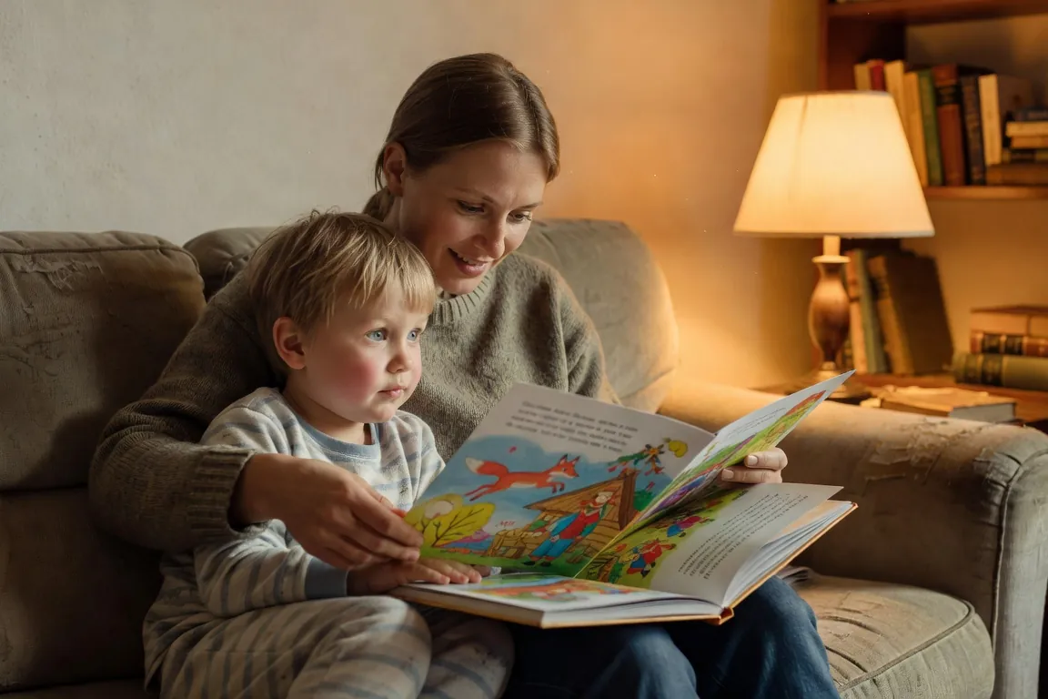 Parent lisant un livre en russe à un enfant